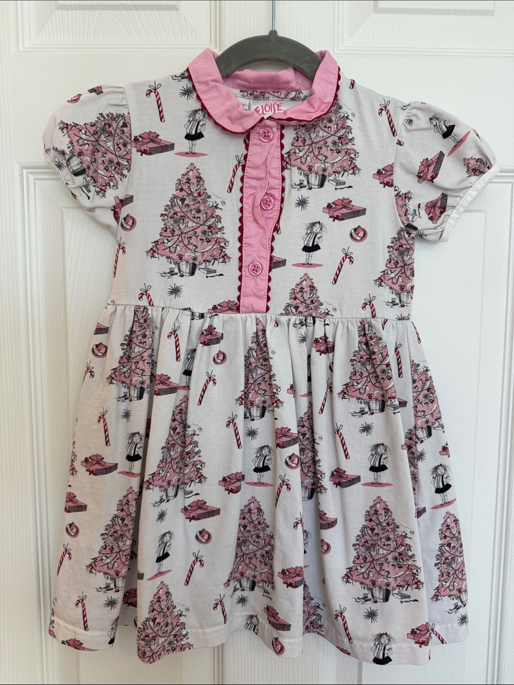 Eloise by Rachel Riley London Girls Pink Christmas Tree Print Dress